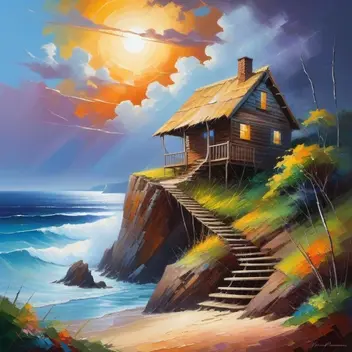 1241198788-acrylic_paint_in_the_style_of_leonid_afremov,_igor_zenin_and_peter_wileman_showing_wooden_cabin_with_a_straw_roof_on_a_cliff_and.webp
