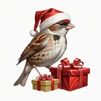 1804286407-realistic_drawing_of_a_sparrow_with_dressed_as_christmas_santa_and_a_present.webp