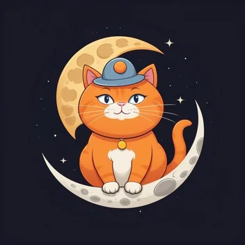 2730853071-a_cartoon_logo_of_a_round_orange_cat_wearing_a_hat_on_the_moon,_in_minimalist_artstyle.webp